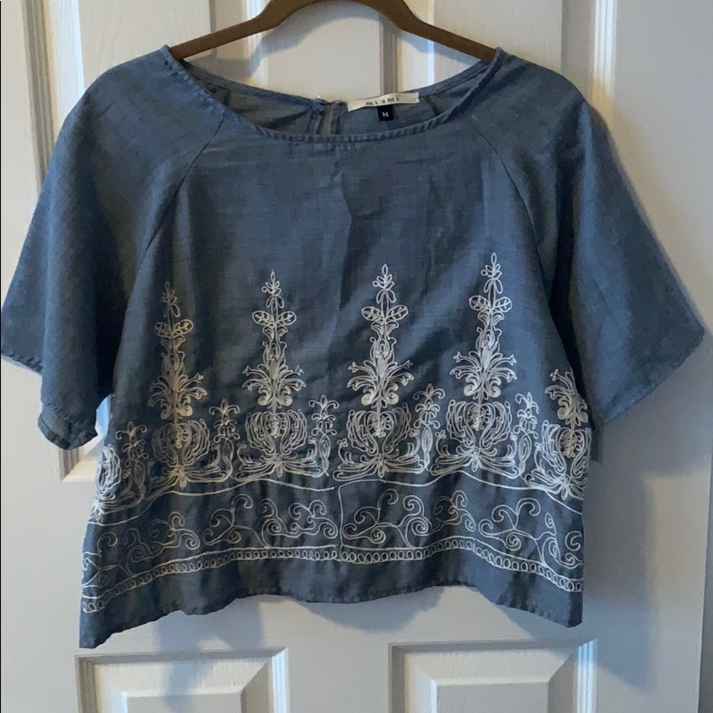Embroidered Jean Crop Top